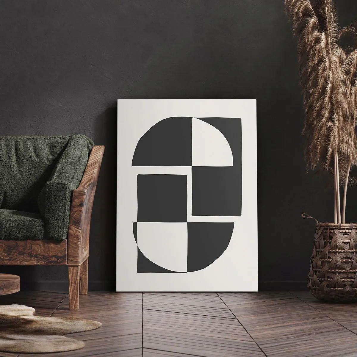 Cuadro sobre lienzo - Impresión de Imagen - Formas geométricas abstractas en blanco y negro - 50x70cm - Antítesis - síntesis - Decoración de pared moderna para salón y dormitorio ARTTOR