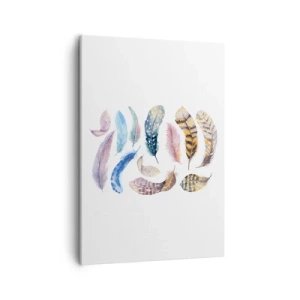 Cuadro sobre lienzo - Impresión de Imagen - Plumas de colores en un delicado estilo de acuarela. - 50x70cm - Ligero, colorido y multicolor - Decoración de pared moderna para salón y dormitorio ARTTOR