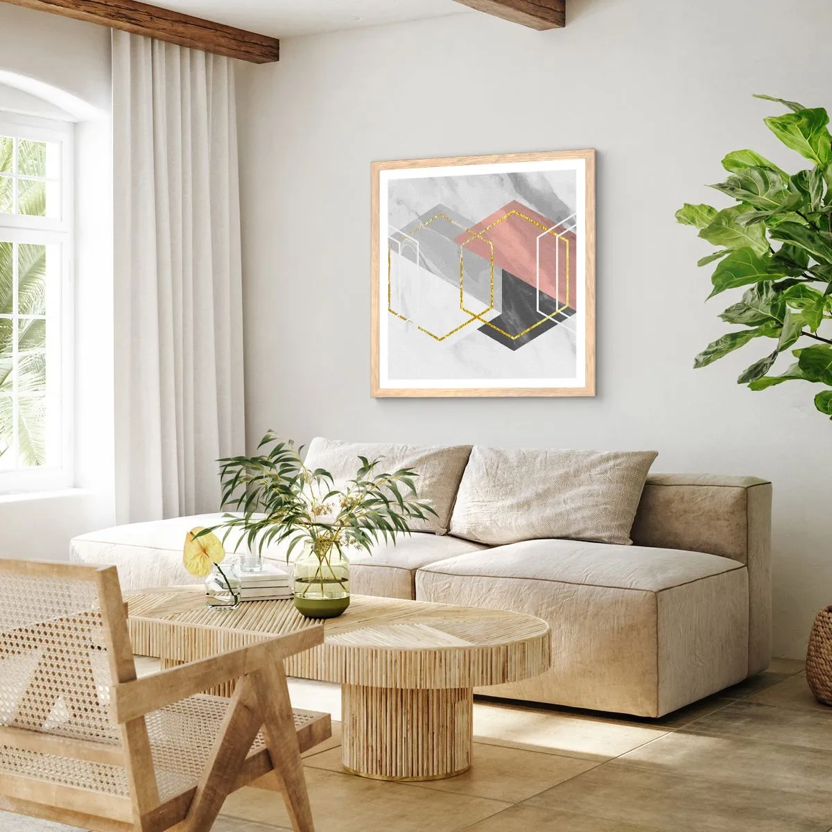 Póster en marco roble claro - Composición en cadena - 60x60 cm