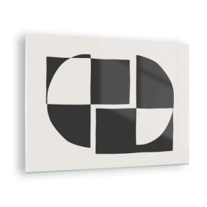 Cuadro sobre vidrio - Impresiones sobre Vidrio - Composición geométrica de formas en blanco y negro. - 70x50cm - Antítesis - síntesis - Decoración de pared moderna para salón y dormitorio ARTTOR