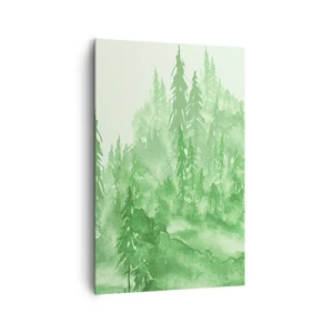 Cuadro sobre lienzo - Impresión de Imagen - Bosque verde en estilo acuarela sobre un fondo claro - 80x120cm - Difuminado con niebla verde - Decoración de pared moderna para salón y dormitorio ARTTOR