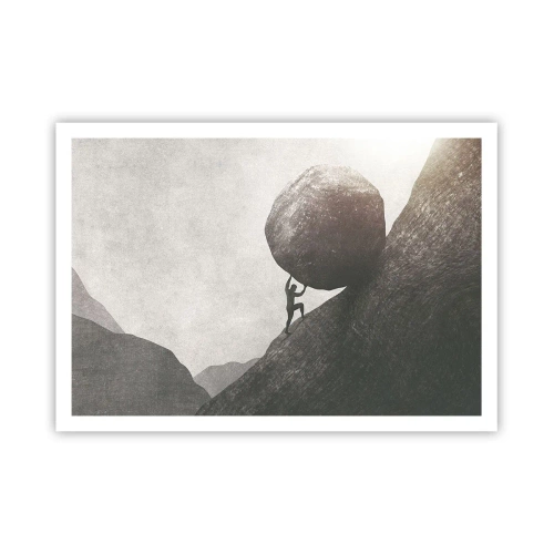 Póster - Un hombre trepando una enorme roca por una colina. - 100x70cm - Creo, contra toda esperanza - Decoración de pared moderna para salón y dormitorio ARTTOR