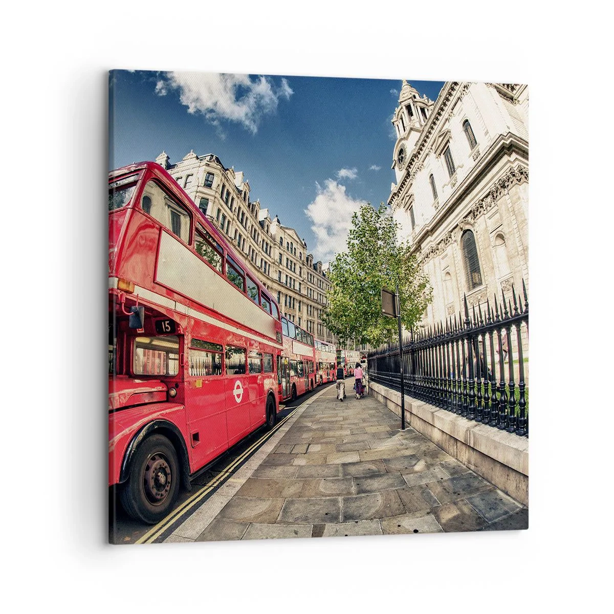 Cuadro sobre lienzo - Impresión de Imagen - Una calle de Londres en gris y rojo - 50x50 cm