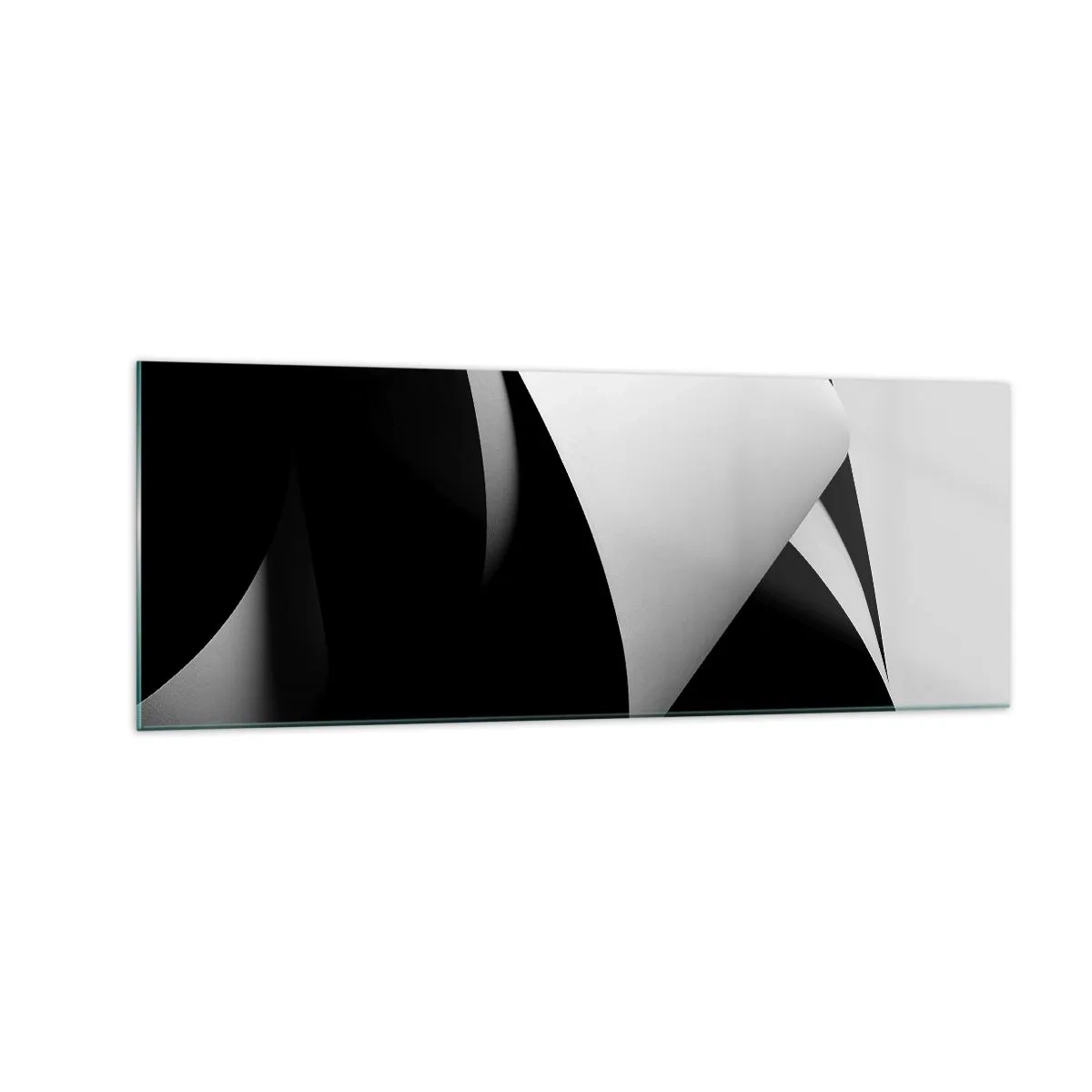Cuadro sobre vidrio - Impresiones sobre Vidrio - Formas abstractas en blanco y negro con contrastes llamativos. - 140x50cm - Planos de luz desde las profundidades de la sombra - Decoración de pared moderna para salón y dormitorio ARTTOR