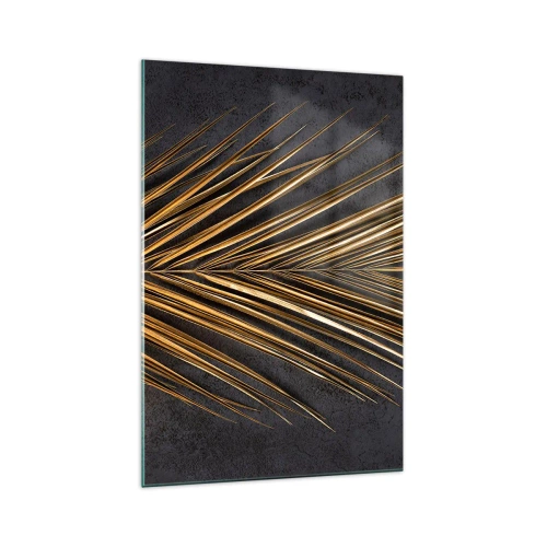 Cuadro sobre vidrio - Impresiones sobre Vidrio - Hoja tropical dorada sobre fondo negro - 70x100cm - El oro de los trópicos - Decoración de pared moderna para salón y dormitorio ARTTOR