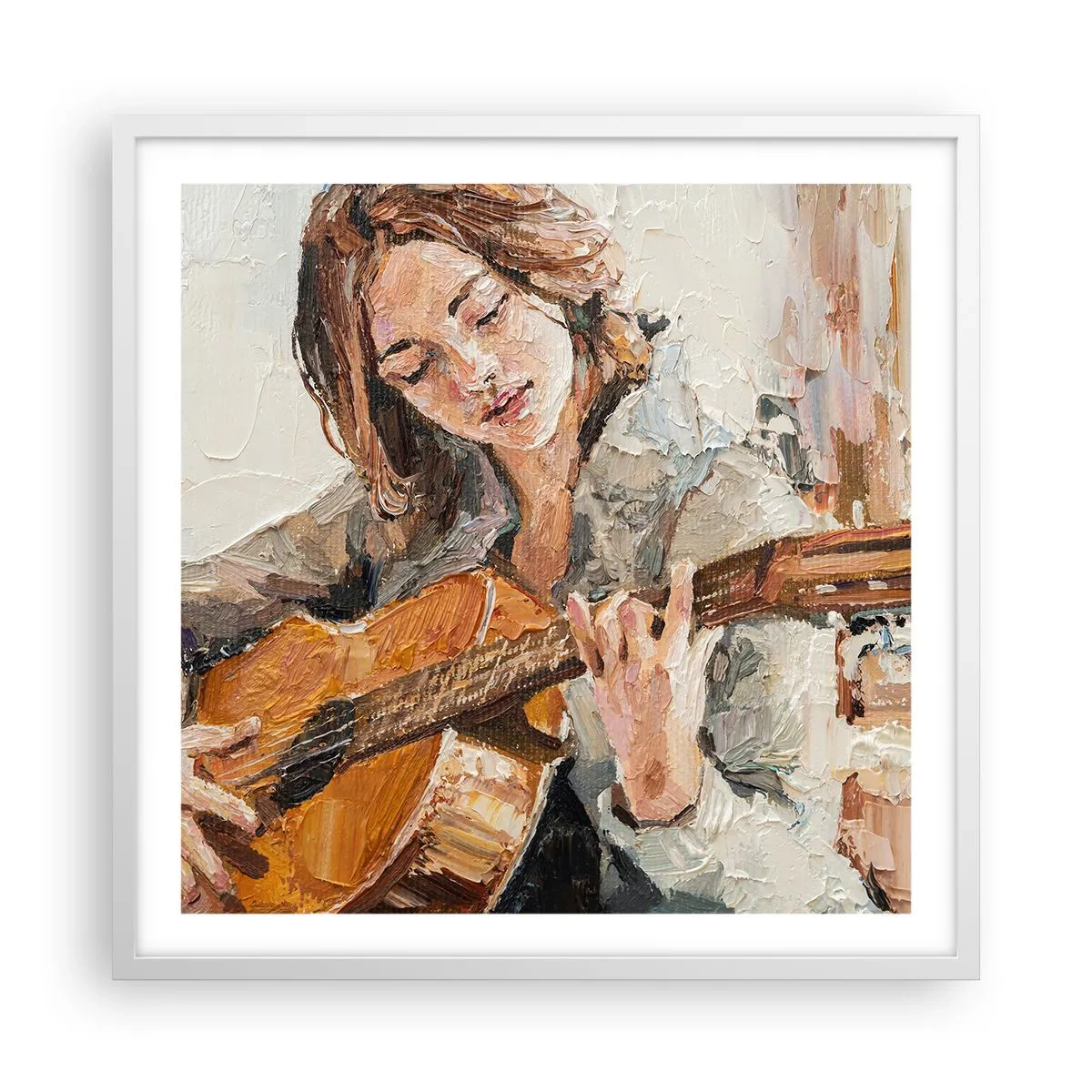 Póster en marco blanco - Concierto de guitarra y corazón joven - 60x60 cm