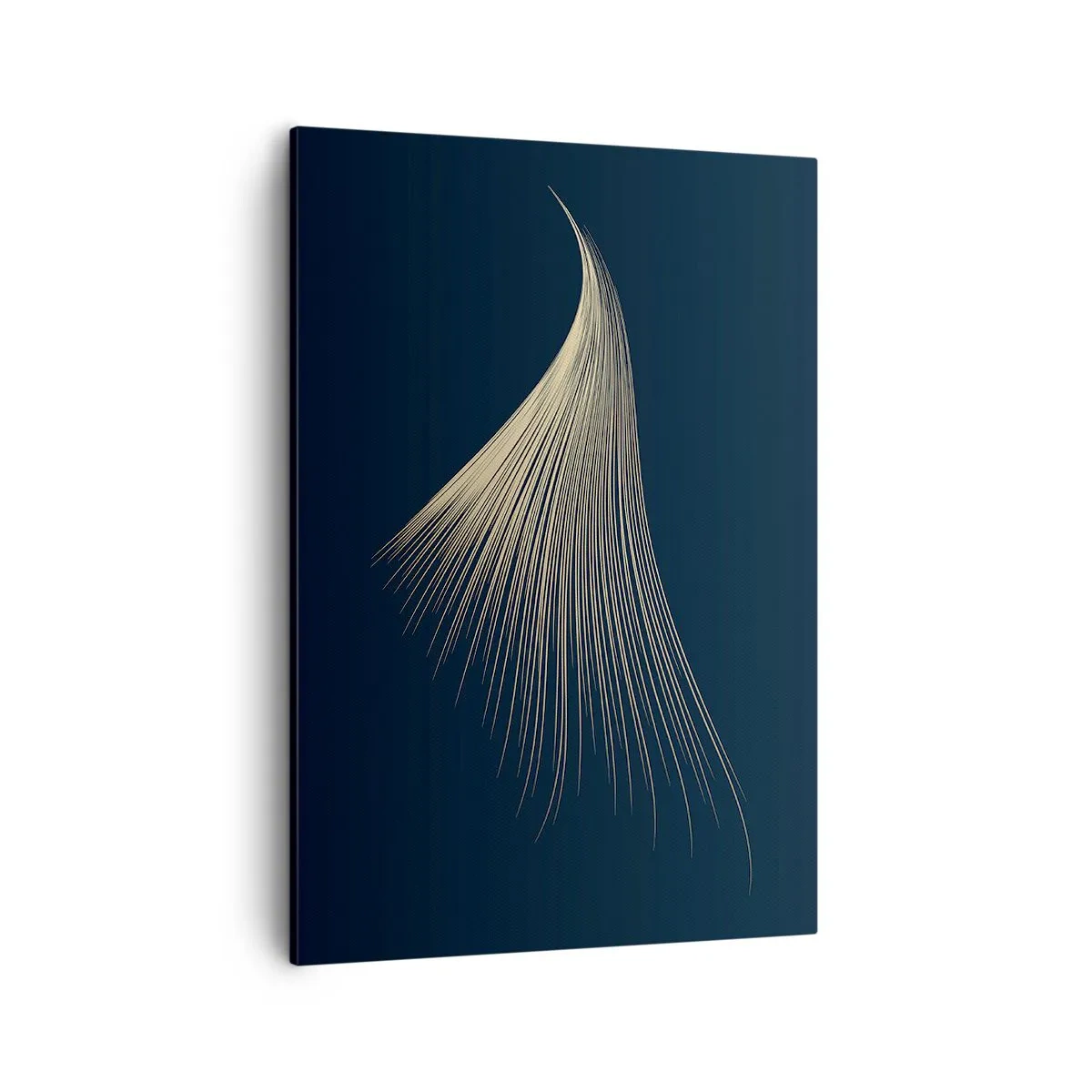 Cuadro sobre lienzo - Impresión de Imagen - Una delicada línea similar a una pluma sobre un fondo azul marino. - 50x70cm - Como el cabello de un ángel - Decoración de pared moderna para salón y dormitorio ARTTOR
