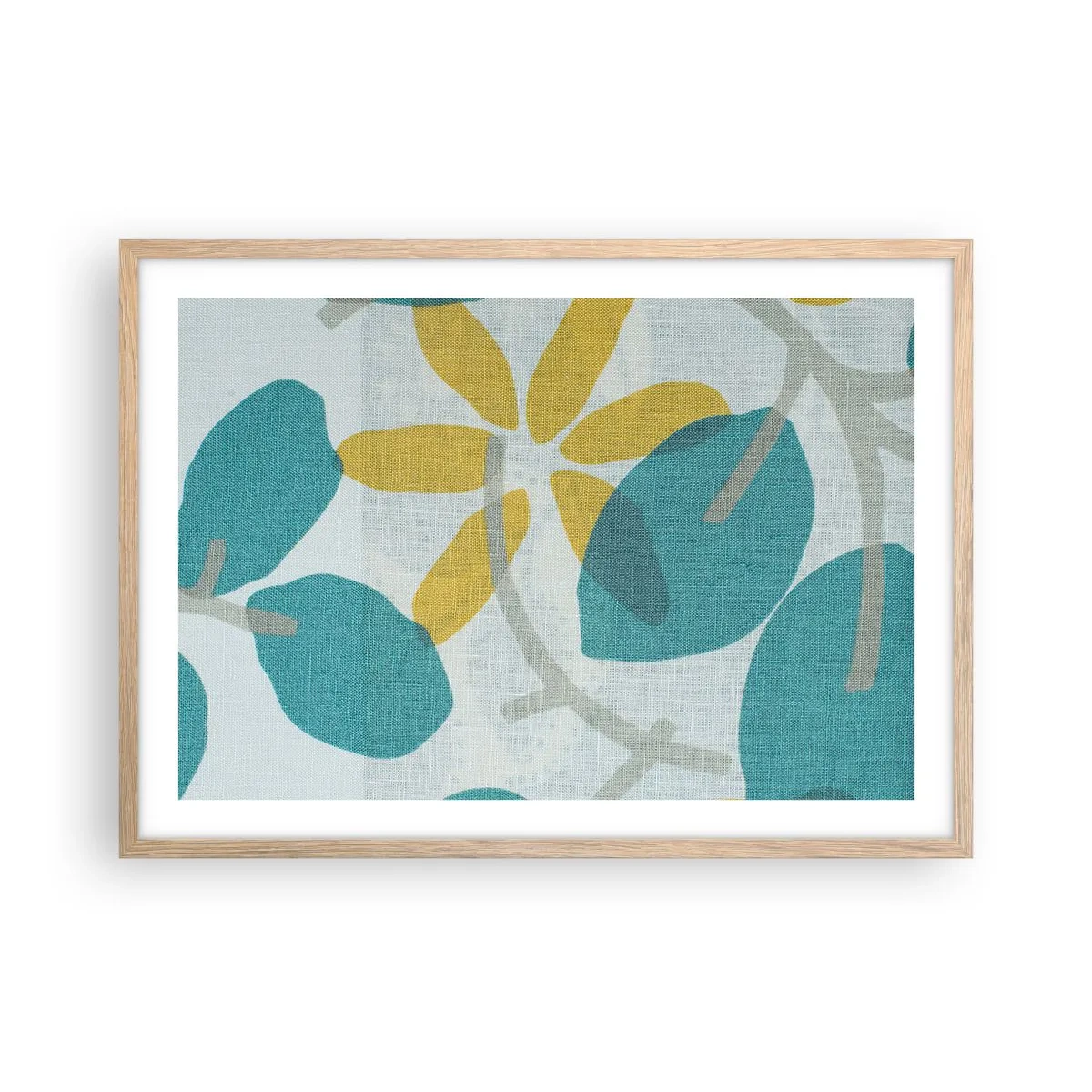 Póster en marco roble claro - Entre hojas azules - 70x50 cm
