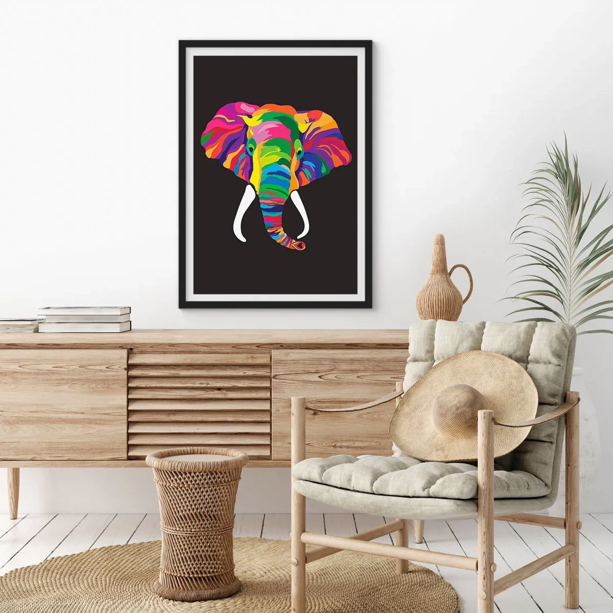 Póster en marco negro - El elefante al que le gustaba bañarse en el arco iris - 61x91 cm