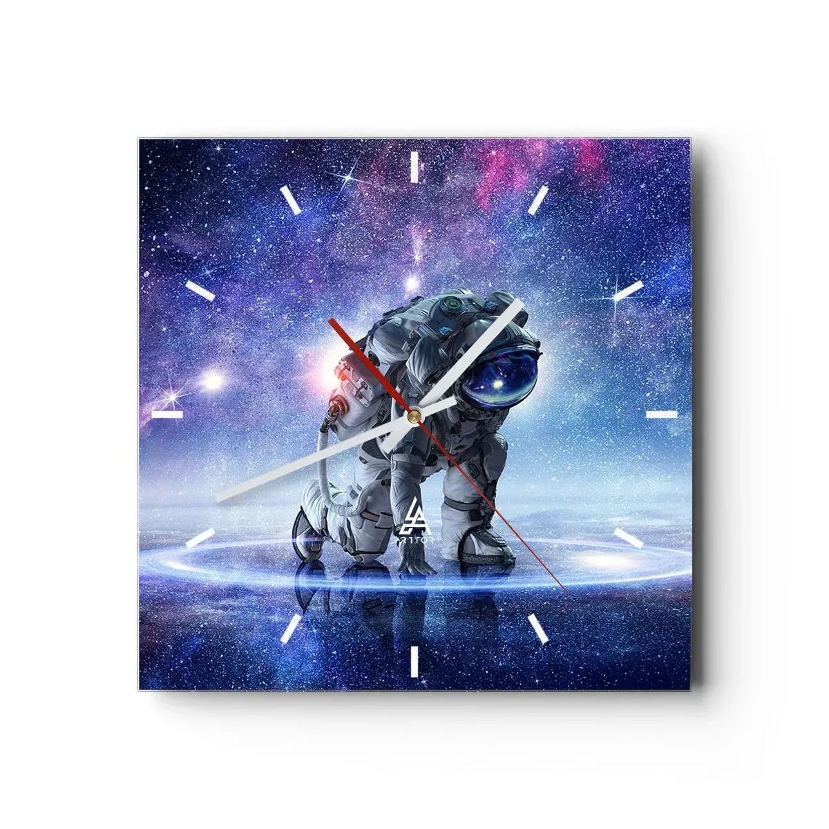 Reloj de pared - Reloj de vidrio - Astronauta en un paisaje galáctico - 30x30cm - Cielo estrellado sobre mí - Decoración de pared moderna para salón y dormitorio ARTTOR