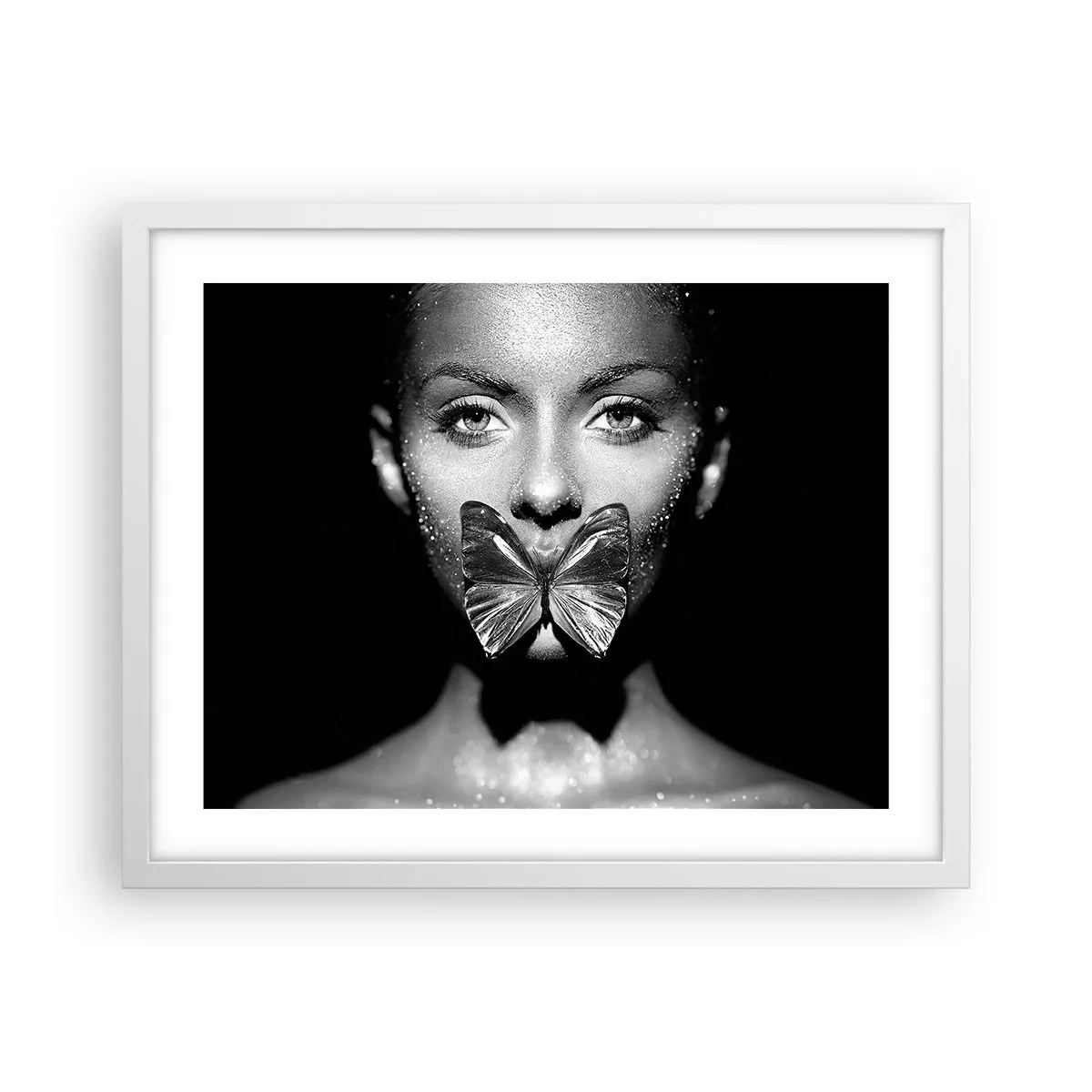 Póster en marco blanco - Beso de mariposa - 50x40 cm