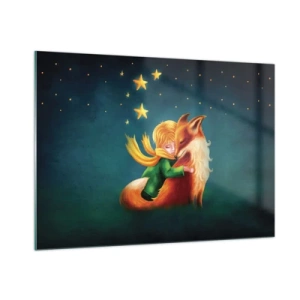 Cuadro sobre vidrio - Impresiones sobre Vidrio - El Principito abrazando a un zorro bajo un cielo estrellado - 100x70cm - El Principito - Decoración de pared moderna para salón y dormitorio ARTTOR