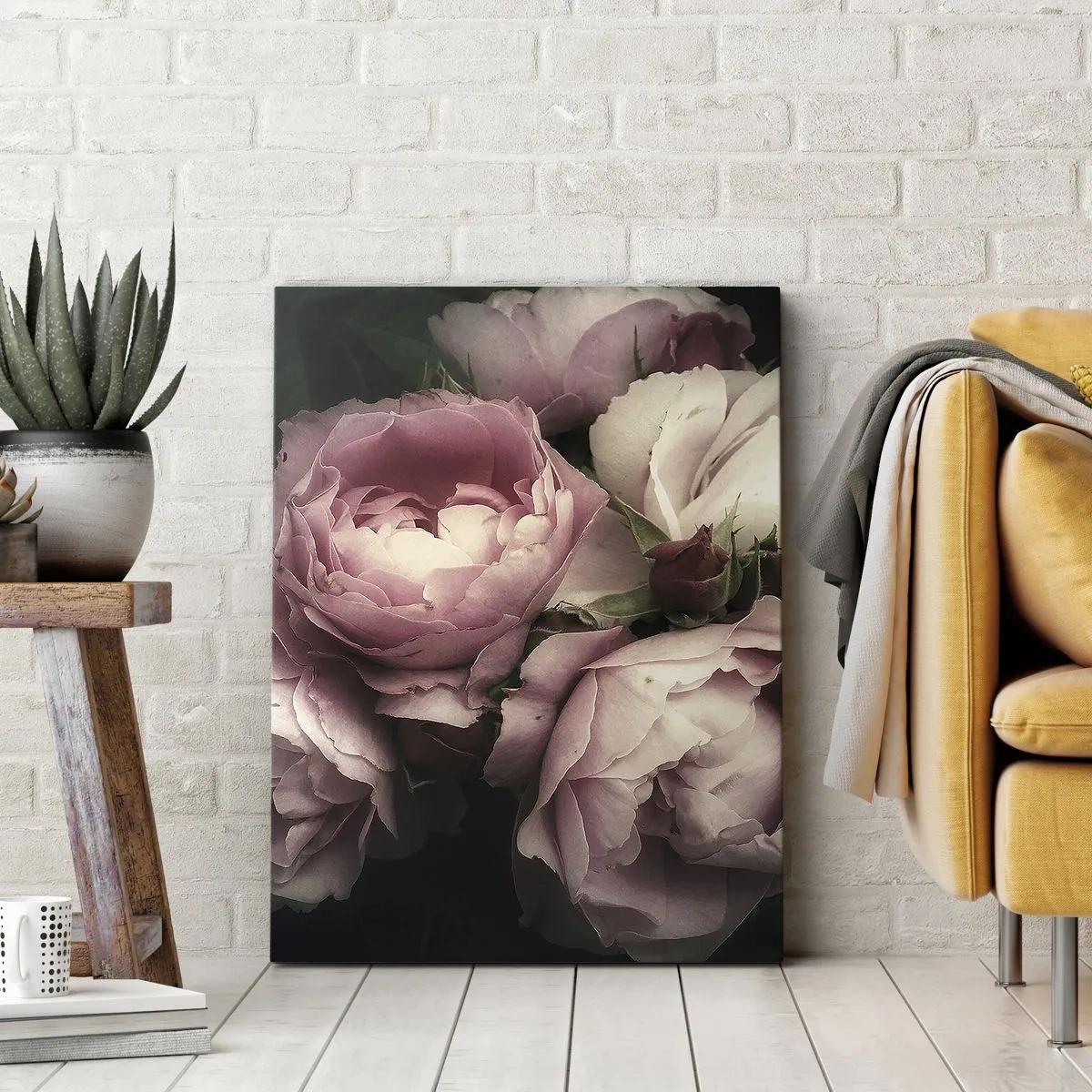 Cuadro sobre lienzo - Impresión de Imagen - Un ramo de rosas en delicados tonos rosa y blanco. - 50x70cm - El encanto de la belle époque - Decoración de pared moderna para salón y dormitorio ARTTOR