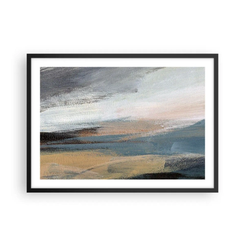 Póster en marco negro - Paisaje abstracto en tonos tenues de azul y beige. - 70x50cm - Abstracción: paisaje nórdico - Decoración de pared moderna para salón y dormitorio ARTTOR