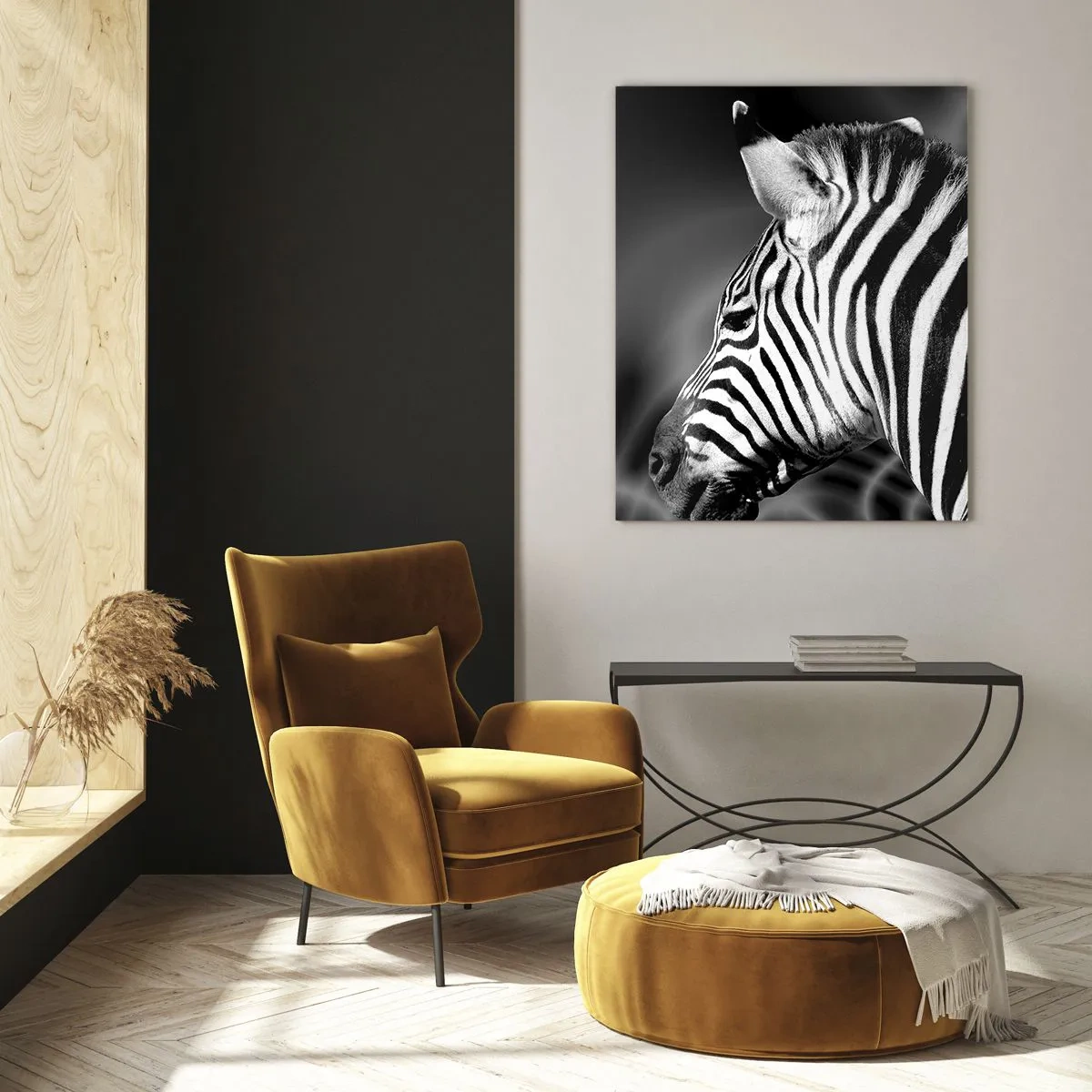 Cuadro sobre vidrio - Impresiones sobre Vidrio - Cebra en estética blanco y negro - 50x70cm - El blanco es blanco, el negro es negro - Decoración de pared moderna para salón y dormitorio ARTTOR