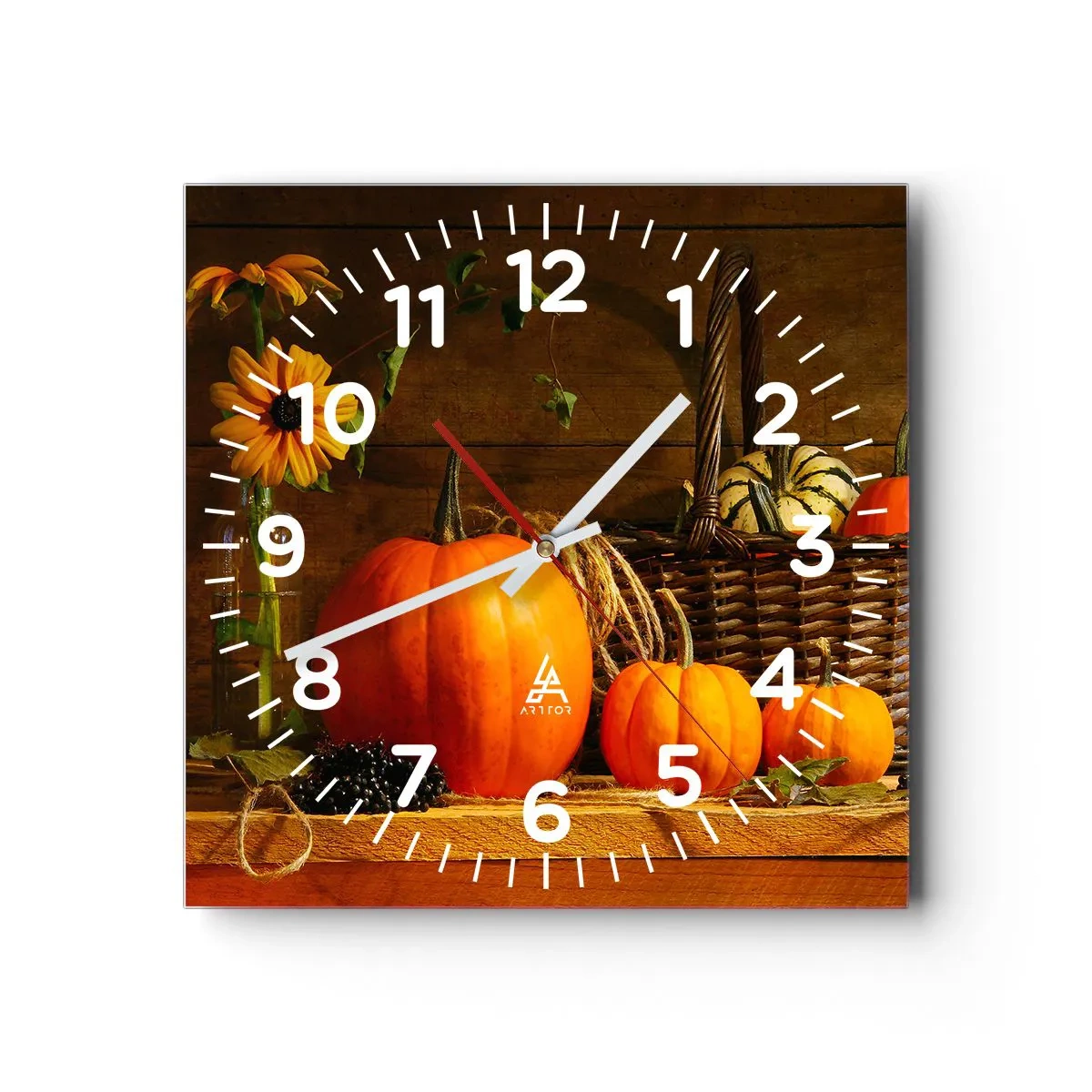 Reloj de pared - Reloj de vidrio - Composición rústica - regalos de otoño - 30x30 cm