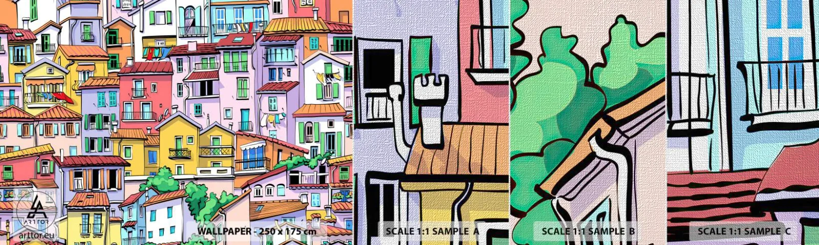 Muestra de fotomural Premium Canvas - Ciudad alegre - Ciudad, Casas de vecindad, Casas - 100x30 cm