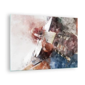 Cuadro sobre vidrio - Impresiones sobre Vidrio - Una pintura de acuarela de un guitarrista artístico. - 70x50cm - ¿Y qué opinas? - Decoración de pared moderna para salón y dormitorio ARTTOR
