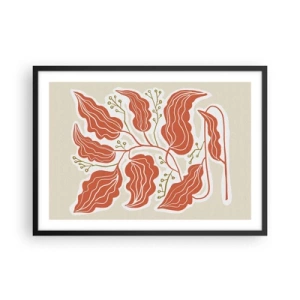 Póster en marco negro - Un motivo de hojas minimalista en tonos naranja y verde. - 70x50cm - Folk y coral - Decoración de pared moderna para salón y dormitorio ARTTOR