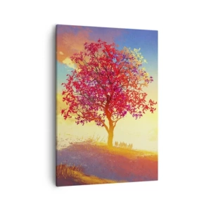 Cuadro sobre lienzo - Impresión de Imagen - Una figura en una colina junto a un árbol colorido a la luz del sol poniente. - 50x70cm - Un peregrino en su destino - Decoración de pared moderna para salón y dormitorio ARTTOR