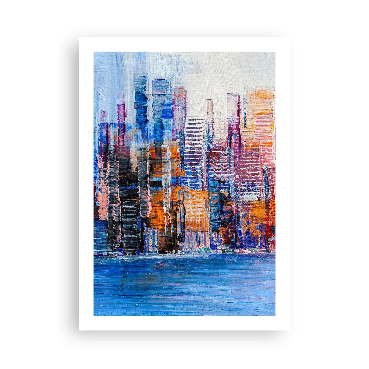 Póster - Panorama abstracto de la ciudad en colores intensos - 50x70cm - Una metrópoli alegre - Decoración de pared moderna para salón y dormitorio ARTTOR