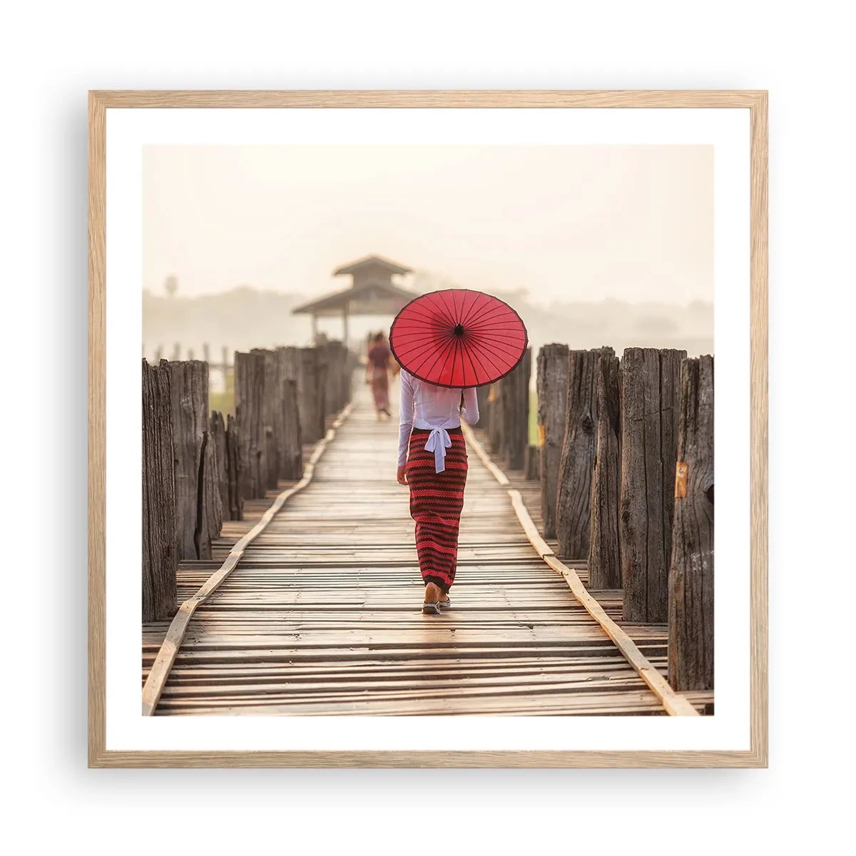 Póster en marco roble claro - En un viejo puente - 60x60 cm