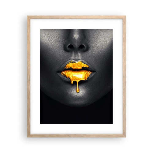 Póster en marco roble claro - Labios de oro - 40x50 cm