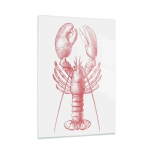 Cuadro sobre vidrio - Impresiones sobre Vidrio - Boceto de una langosta en rojo sobre un fondo claro. - 50x70cm - La reina de los fondos rocosos - Decoración de pared moderna para salón y dormitorio ARTTOR