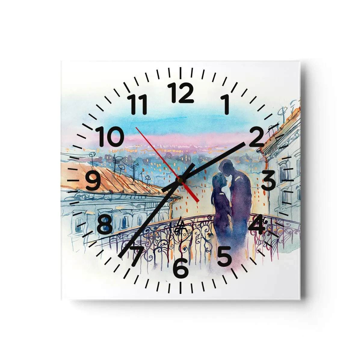 Reloj de pared - Reloj de vidrio - Los amantes de París - 40x40 cm