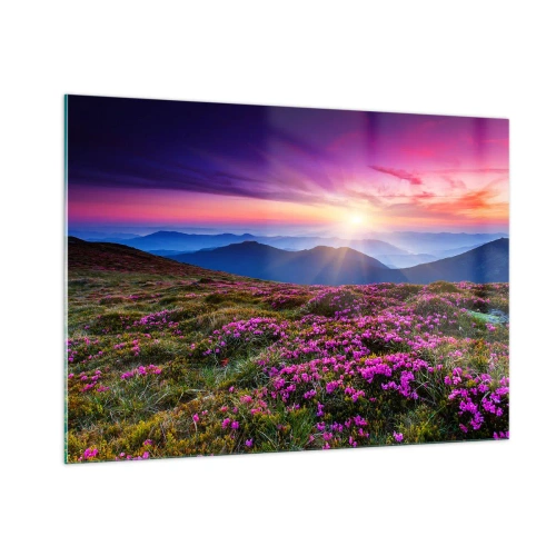 Cuadro sobre vidrio - Impresiones sobre Vidrio - Paisaje de montaña con brezal al atardecer - 100x70cm - Dulce aroma a frescura - Decoración de pared moderna para salón y dormitorio ARTTOR
