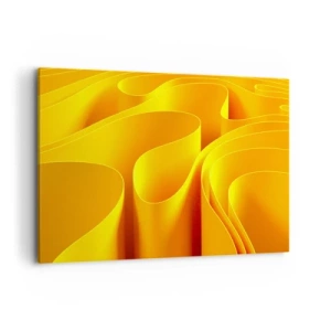 Cuadro sobre lienzo - Impresión de Imagen - Ondas abstractas amarillas que se asemejan a los rayos del sol - 120x80cm - Como las olas del sol - Decoración de pared moderna para salón y dormitorio ARTTOR