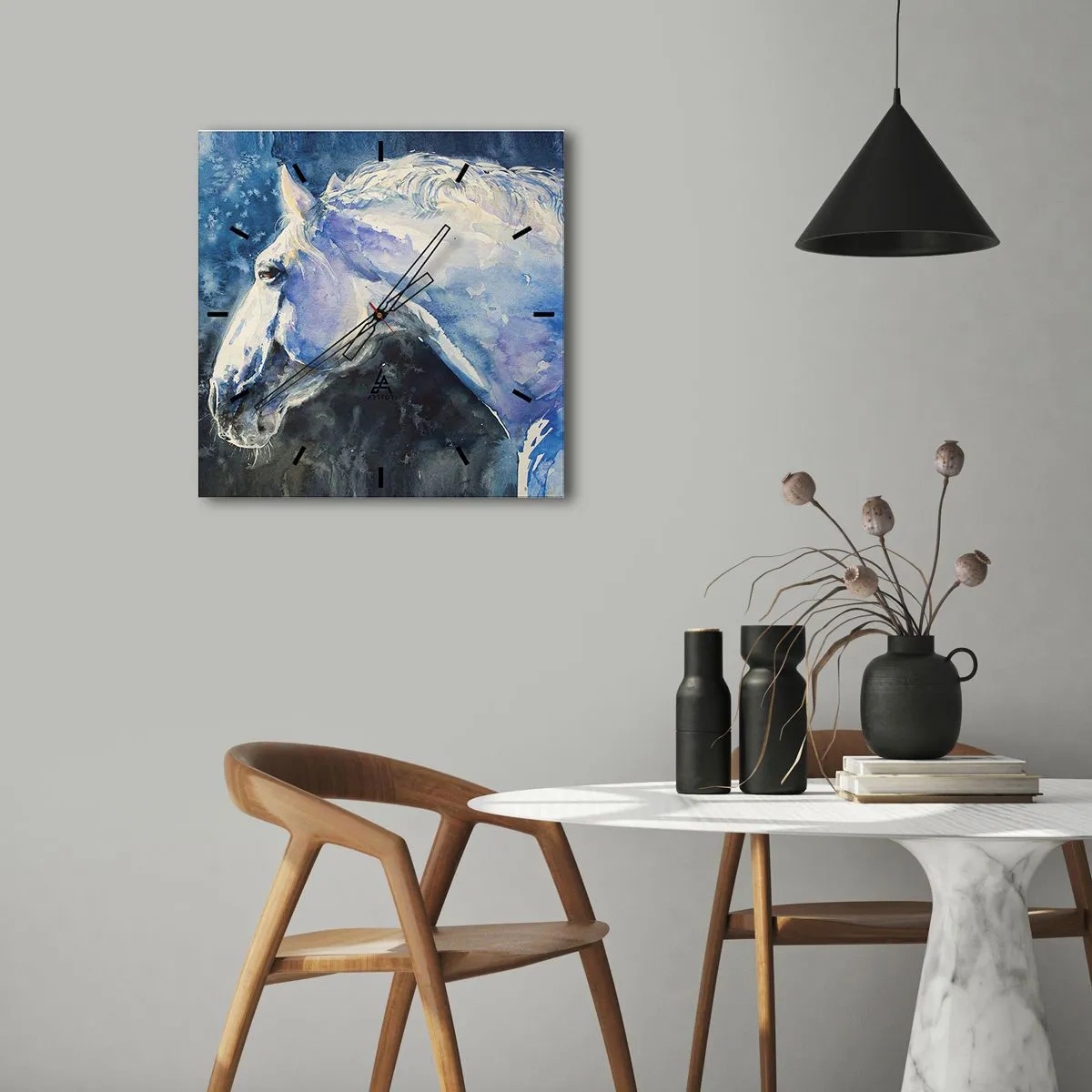Reloj de pared - Reloj de vidrio - Retrato en un resplandor azul - 30x30 cm