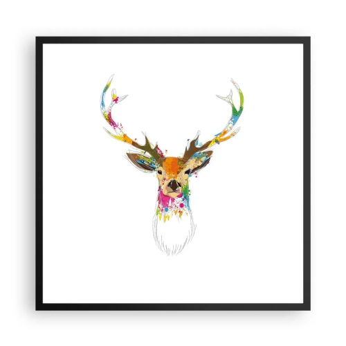 Póster en marco negro - Un suave ciervo bañado en color - 60x60 cm