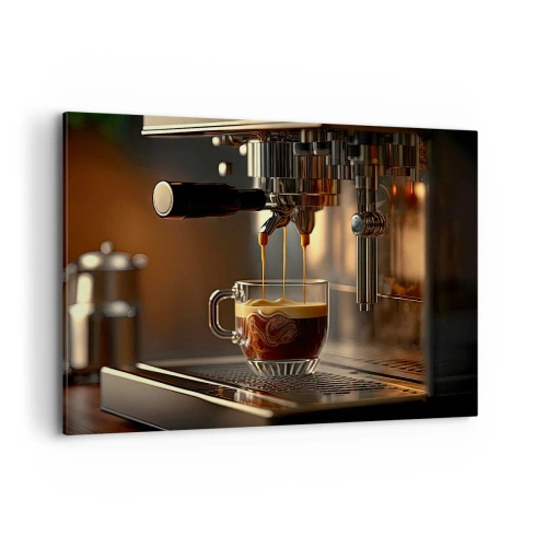 Cuadro sobre lienzo - Impresión de Imagen - Cafetera con una taza de espresso aromático. - 100x70cm - Un brebaje sensual - Decoración de pared moderna para salón y dormitorio ARTTOR