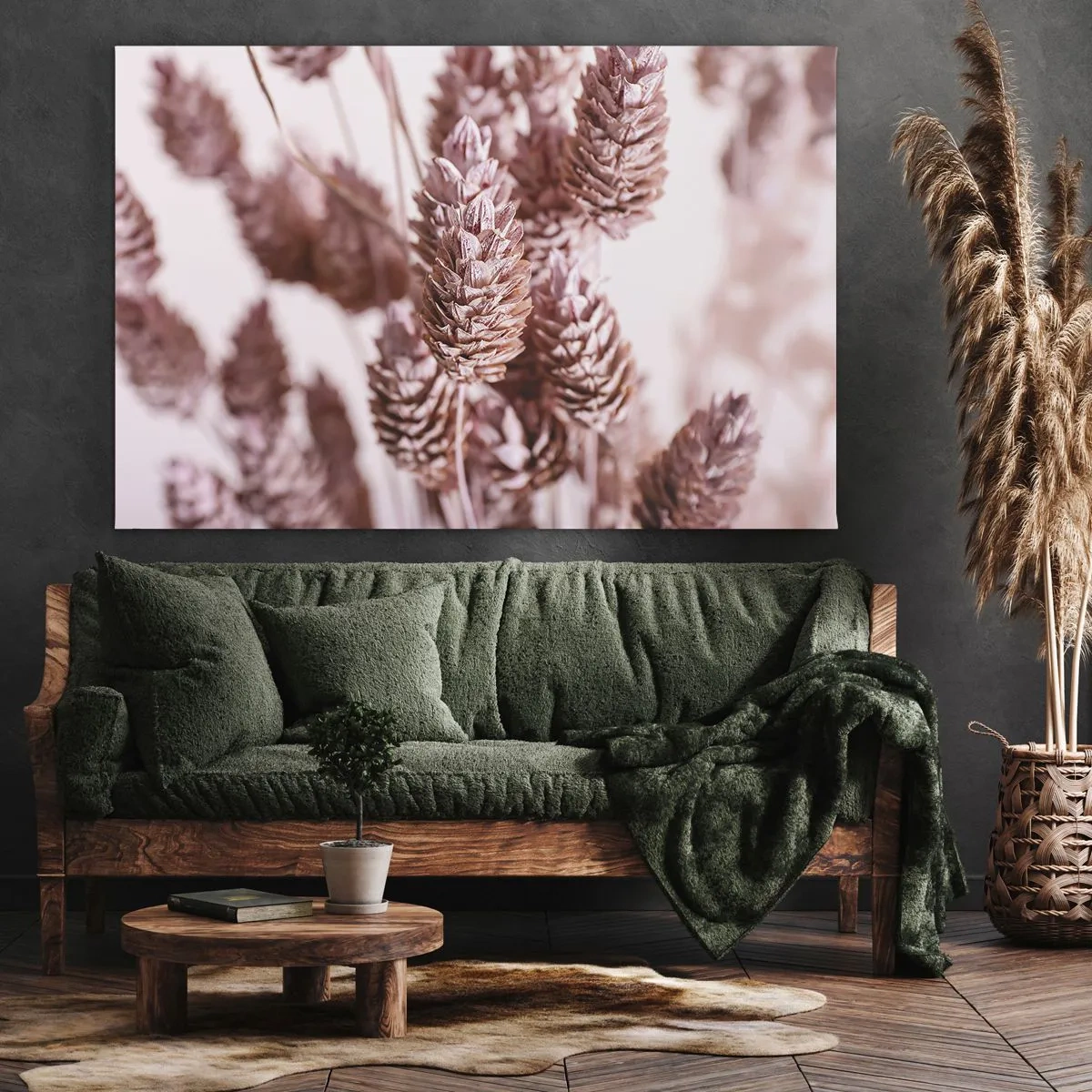 Cuadro sobre lienzo - Impresión de Imagen - Un primer plano de las delicadas espigas rosadas de las hierbas ornamentales. - 70x50cm - Aparentemente discreto - Decoración de pared moderna para salón y dormitorio ARTTOR