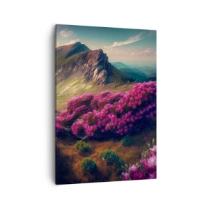 Cuadro sobre lienzo - Impresión de Imagen - Paisaje de montaña con rododendros en flor - 50x70cm - Verano en las montañas - Decoración de pared moderna para salón y dormitorio ARTTOR