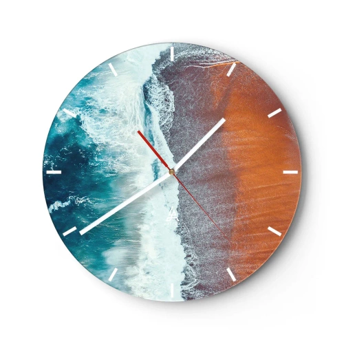 Reloj de pared - Reloj de vidrio - Vista aérea del océano y la playa naranja. - 30x30cm - Un toque de océano - Decoración de pared moderna para salón, cocina y dormitorio ARTTOR