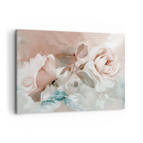 Cuadro sobre lienzo - Impresión de Imagen - Delicadas rosas en tonos pastel sobre un fondo claro. - 100x70cm - El espíritu del romanticismo - Decoración de pared moderna para salón y dormitorio ARTTOR
