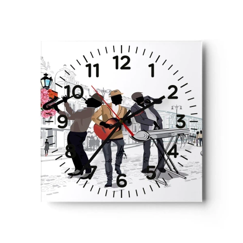Reloj de pared - Reloj de vidrio - Música de la calle - 40x40 cm