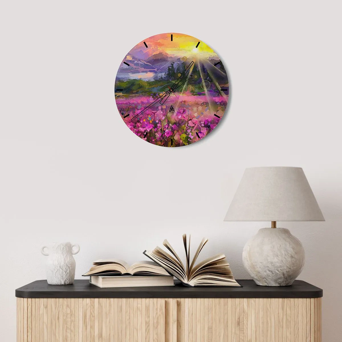 Reloj de pared - Reloj de vidrio - En un valle bajo la protección del sol - 30x30 cm