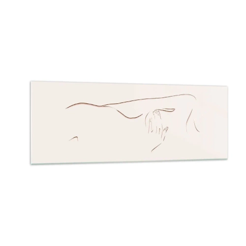 Cuadro sobre vidrio - Impresiones sobre Vidrio - Un dibujo lineal sutil de una silueta sobre un fondo claro. - 140x50cm - La forma del deseo - Decoración de pared moderna para salón y dormitorio ARTTOR