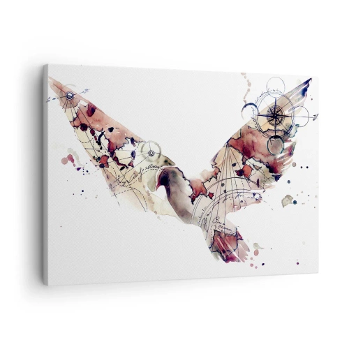 Cuadro sobre lienzo - Impresión de Imagen - Silueta artística de pájaro con patrones geométricos. - 70x50cm - Vagabundo volador - Decoración de pared moderna para salón y dormitorio ARTTOR