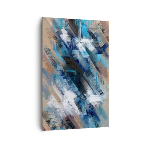 Cuadro sobre lienzo - Impresión de Imagen - Composición abstracta con líneas diagonales azules. - 80x120cm - En una inclinación azul - Decoración de pared moderna para salón y dormitorio ARTTOR