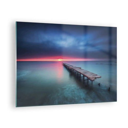 Cuadro sobre vidrio - Impresiones sobre Vidrio - Muelle que conduce hacia la puesta del sol - 70x50cm - Entre el cielo y el agua - Decoración de pared moderna para salón y dormitorio ARTTOR
