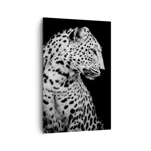 Cuadro sobre lienzo - Impresión de Imagen - Imagen en blanco y negro de un leopardo sobre un fondo negro. - 80x120cm - El perfil derecho es perfecto - Decoración de pared moderna para salón y dormitorio ARTTOR