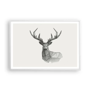Póster en marco blanco - Ciervo en estilo cubista - 100x70 cm