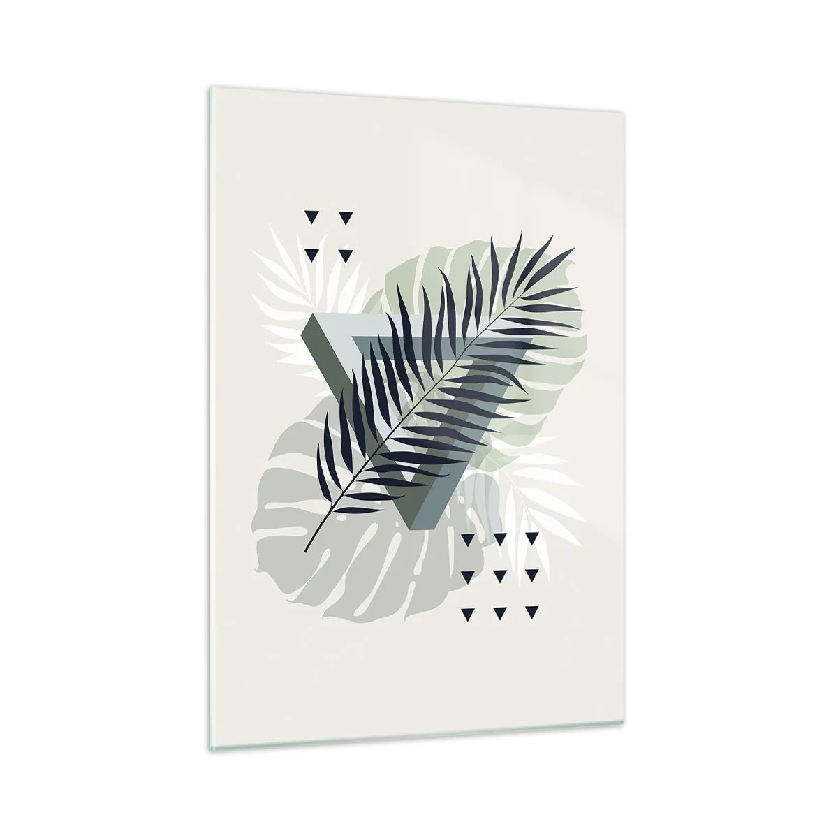 Cuadro sobre vidrio - Impresiones sobre Vidrio - Una moderna composición geométrica de hojas. - 50x70cm - Naturaleza y geometría - Decoración de pared moderna para salón y dormitorio ARTTOR