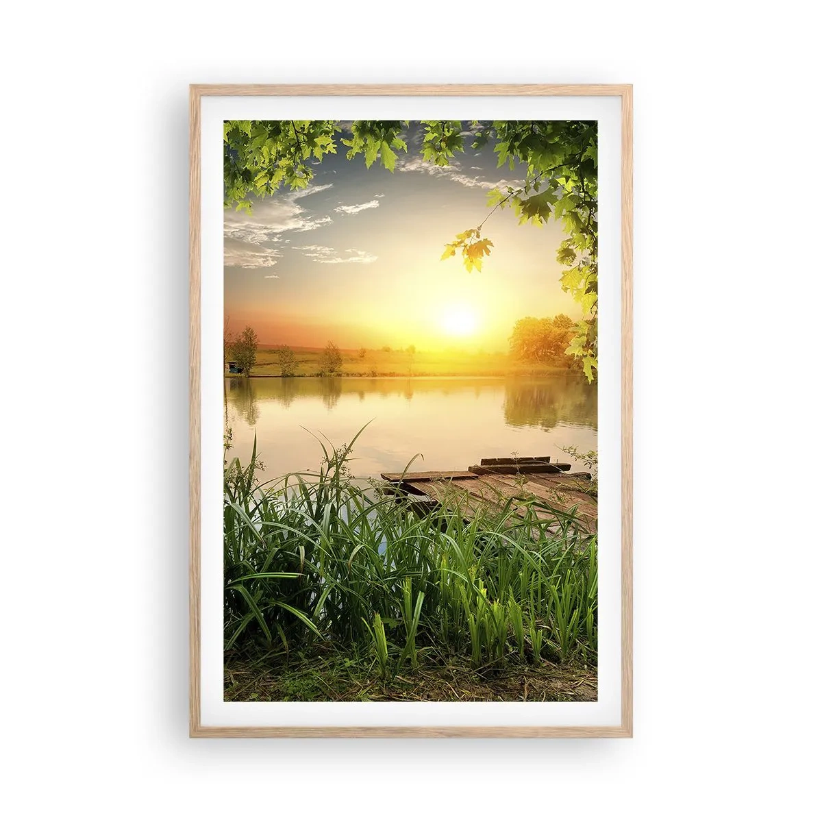 Póster en marco roble claro - Paisaje en un marco verde - 61x91 cm