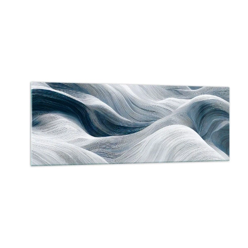Cuadro sobre vidrio - Impresiones sobre Vidrio - Líneas onduladas en tonos azules y blancos. - 140x50cm - Olas blancas y azules - Decoración de pared moderna para salón y dormitorio ARTTOR