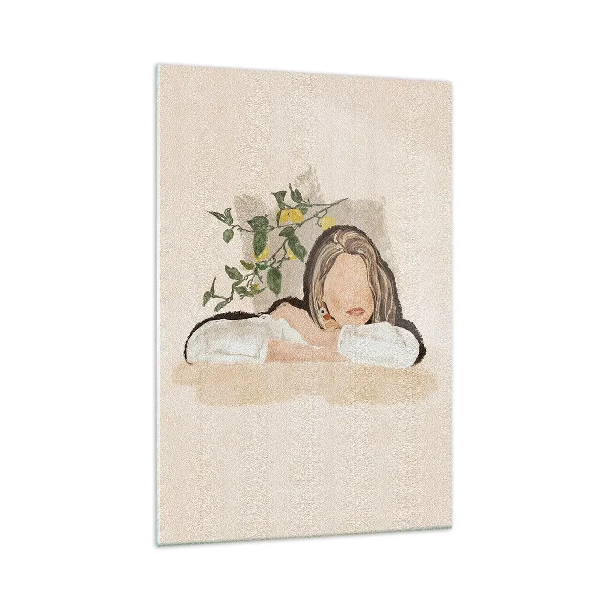 Cuadro sobre vidrio - Impresiones sobre Vidrio - La figura de una mujer sobre el fondo de un limonero. - 70x100cm - La belleza del sur - Decoración de pared moderna para salón y dormitorio ARTTOR